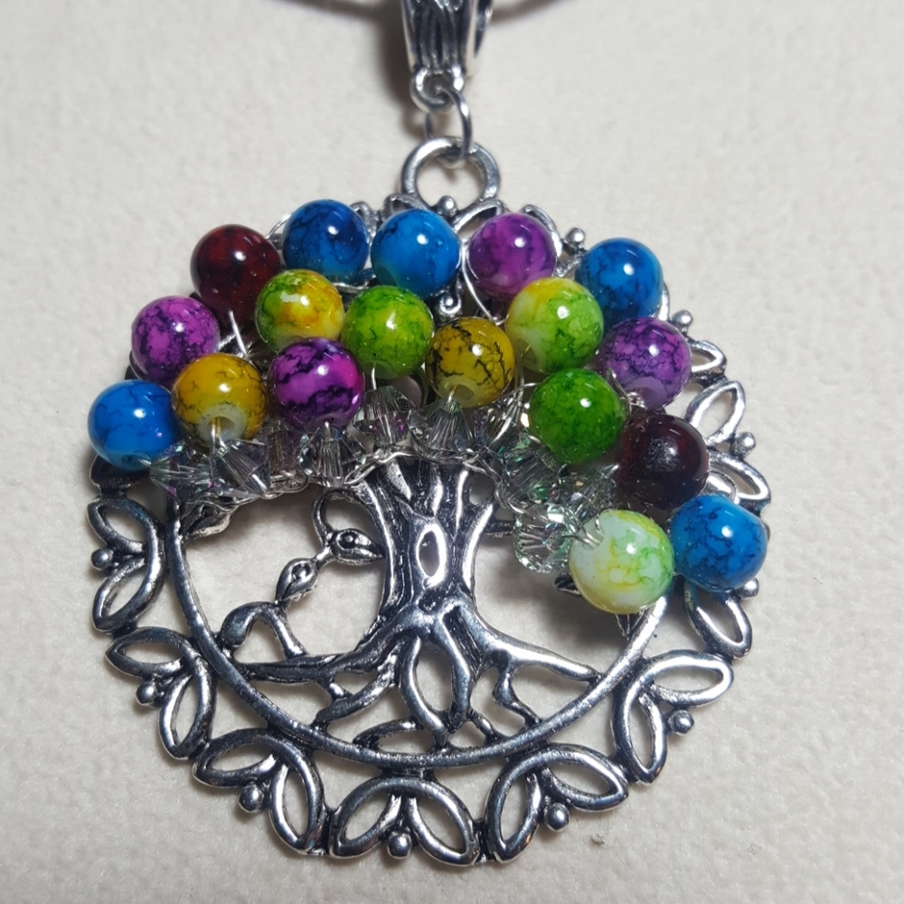 Tree of Life necklace colorful Glass & Swarovski